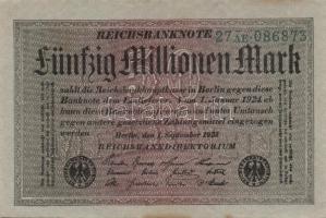 Német Birodalom / Weimari Köztársaság 1923. 50.000.000M (15x) szürke papíron, hatjegyű sorszámmal, z...