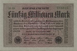 Német Birodalom / Weimari Köztársaság 1923. 50.000.000M (15x) szürke papíron, hatjegyű sorszámmal, z...