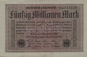 Német Birodalom / Weimari Köztársaság 1923. 50.000.000M (15x) szürke papíron, hatjegyű sorszámmal, z...
