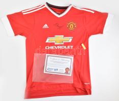 Marcus Rashford angol labdarúgó autográf aláírt Manchester United mez tanúsítvánnyal / Famous English football player Marcus Rashford autograph signature on Manchester United shirt, with certificate