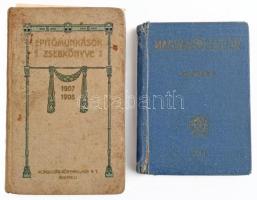 1907-1951 2 db zsebnaptár: Építőmunkások zsebkönyve 1907. és 1908. évekre szóló naptárral + Magyar Rendőr naptára 1951. Kissé viseltes állapotban, néhány kijáró lappal.