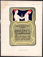 1899 Mosonyi-Pfeiffer, Hellmann (1863-1905): Brázay-féle Sósborszesz reklám grafika plakátterv, nyomat, Magyar Iparművészet II. évf. III. mell., foltos, 20x14 cm