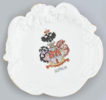 Herendi Sopron porcelán tálka, kézzel festett, jelzett, hajszálrepedéssel, lepattanással, d: 10,5 cm