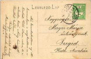 Homokrév, Mokrin; Pályaház, pályaudvar, vasútállomás, Mokrini Társaskocsi Vállalat lovaskocsija. W.L...