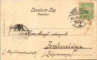 1905 Zagreb, Agram, Zágráb; Bakaceva ulica sa stolnom crkvom / street view, market, cathedral, shops...