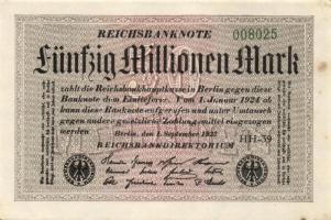 Német Birodalom / Weimari Köztársaság 1923. 50.000.000M (25x) fehér papíron, "Hakensterne"...