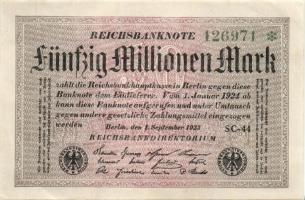 Német Birodalom / Weimari Köztársaság 1923. 50.000.000M (25x) fehér papíron, "Hakensterne"...