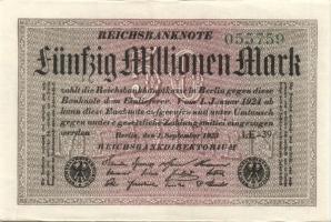 Német Birodalom / Weimari Köztársaság 1923. 50.000.000M (25x) fehér papíron, "Hakensterne"...