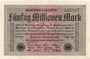 Német Birodalom / Weimari Köztársaság 1923. 50.000.000M (25x) fehér papíron, "Hakensterne"...