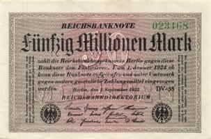 Német Birodalom / Weimari Köztársaság 1923. 50.000.000M (25x) fehér papíron, "Hakensterne"...