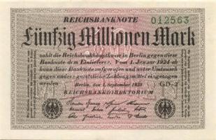 Német Birodalom / Weimari Köztársaság 1923. 50.000.000M (25x) fehér papíron, "Hakensterne"...