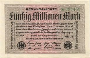 Német Birodalom / Weimari Köztársaság 1923. 50.000.000M (25x) fehér papíron, "Hakensterne"...