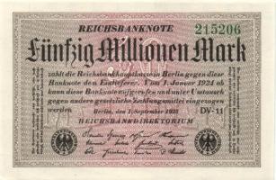 Német Birodalom / Weimari Köztársaság 1923. 50.000.000M (25x) fehér papíron, "Hakensterne"...