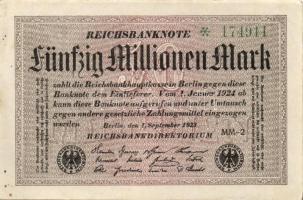 Német Birodalom / Weimari Köztársaság 1923. 50.000.000M (25x) fehér papíron, "Hakensterne"...