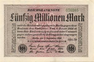 Német Birodalom / Weimari Köztársaság 1923. 50.000.000M (25x) fehér papíron, "Hakensterne"...