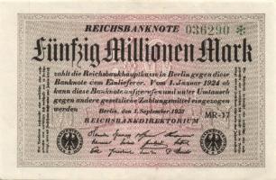 Német Birodalom / Weimari Köztársaság 1923. 50.000.000M (25x) fehér papíron, "Hakensterne"...