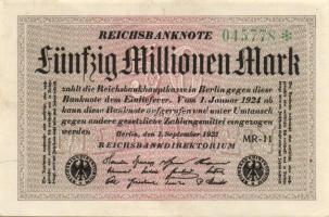 Német Birodalom / Weimari Köztársaság 1923. 50.000.000M (25x) fehér papíron, "Hakensterne"...