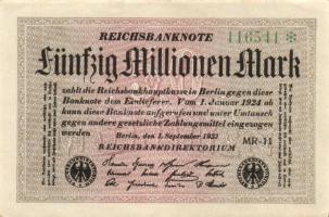 Német Birodalom / Weimari Köztársaság 1923. 50.000.000M (25x) fehér papíron, "Hakensterne"...