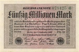 Német Birodalom / Weimari Köztársaság 1923. 50.000.000M (25x) fehér papíron, "Hakensterne"...