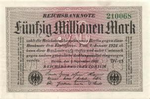 Német Birodalom / Weimari Köztársaság 1923. 50.000.000M (25x) fehér papíron, "Hakensterne"...