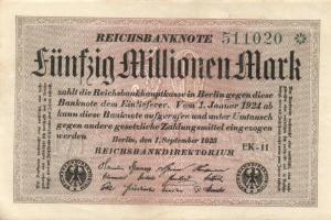 Német Birodalom / Weimari Köztársaság 1923. 50.000.000M (25x) fehér papíron, "Hakensterne"...