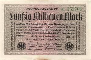 Német Birodalom / Weimari Köztársaság 1923. 50.000.000M (25x) fehér papíron, "Hakensterne"...