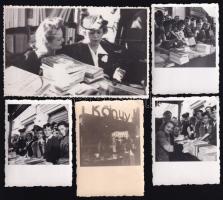 1941 Kolozsvár, Könyvnapi fotók, 5 db, rajtuk Ignácz Rózsa, és Rácz Vali, 13x8 cm és 8x6 cm közötti méretben