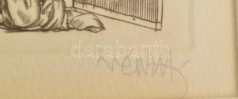 Vén Zoltán (1941- ): Bolondok hajója. Rézmetszet, papír, jelzett, számozott (2/10), üvegezett fakere...