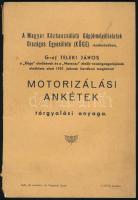 gróf Teleki János: Motorizálási ankétek tárgyalási anyaga. Bp., 1937. KÖGE. 94p. Kissé sérült papírborítóval