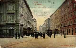 1906 Fiume, Rijeka; Via Adamich / street view, Grand Hotel Europe, restaurant and café, tram, Hotel Lloyd. Leop. Rosenthal (EK)