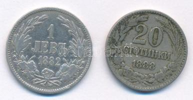 Bulgária 1882. 1L Ag + 1888. 20s Cu-Ni T:2-,3 Bulgaria 1882. 1 Lev Ag + 1888. 20 Stotinki Cu-Ni C:VF,F Krause KM#4, KM#11