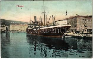 1906 Fiume, Rijeka; SZÉLL KÁLMÁN egycsavaros tengeri áruszállító gőzhajó a kikötőben / port with Hungarian cargo steamship. Lederer & Popper (EK)