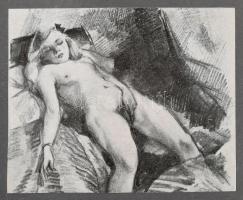 28 különféle erotikus nyomat haránt-alakú mappa, a borító kissé kopott, kissé foltos, 13x21 cm