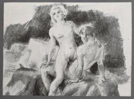 28 különféle erotikus nyomat haránt-alakú mappa, a borító kissé kopott, kissé foltos, 13x21 cm