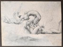 28 különféle erotikus nyomat haránt-alakú mappa, a borító kissé kopott, kissé foltos, 13x21 cm