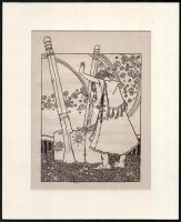 Kós Károly (1883-1977): Atila királról ének(illusztráció). Linómetszet, papír, jelzés nélkül, paszpartuban, 20,5×14 cm