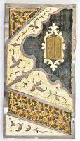 Régi zsidó vallási könyv díszes fedlapja, csont,réz, fém, 14x8 cm