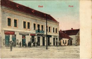 1908 Élesd, Alesd; Fő tér, Karbonár János, Novák Kálmán, Sternberg Ignác üzlete és saját kiadása / main square, shops, publisher&#039;s shop (EK)