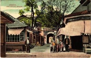 1908 Ada Kaleh, Bazár üzlet törökökkel / bazaar shop with Turkish people (szakadások / tears)