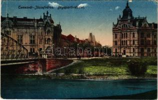 1922 Temesvár, Timisoara; Józsefváros, Béga-parti részlet, híd, villamos / Bega riverside, bridge, tram (Rb)