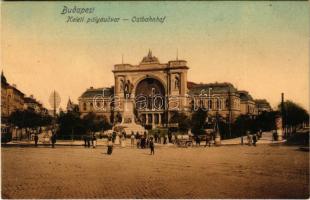 Budapest VII. Keleti pályaudvar, vasútállomás, Baross szobor, villamos (EK)