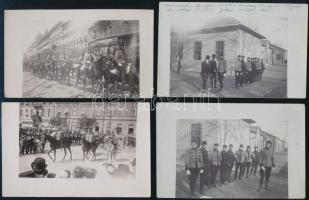 cca 1910 Magyar Imre budapesti fényképész 14 darab képeslap méretű fotója az első Budapesti Honvéd huszárezred huszárairól, felvonulás kiképzés, kilovaglás feliratozva a huszárok neveivel