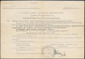 1945 július 24. kivonat a 67. számú Huszár hadosztály 3. számú pótparancsából Felterjesztés nagy ezüst vitézségi éremre tábori posta