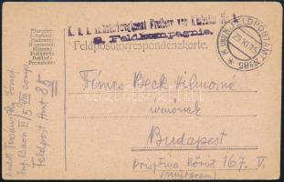 1915 Tersánszky Józsi Jenő író (1880-1969) saját kézzel írt tábori posta levelezőlapja az első világ...