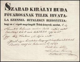 1847 Budai vár ház telekkönyvi bizonyítványa