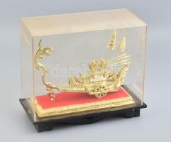 Thaiföldi hajó dísz, aranyozott fém, h: 29 cm