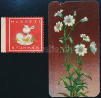 Stühmer Húsvét! levélzáró címke, 1920-40 körül, 4x5 cm és 1 db Stühmer-sorozat litho gyűjtőkártya, 109. sz., kissé sérült