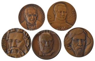 Szovjetúnió 1974-1983. Híres emberek 5 darabos kétoldalas bronz emlékérem tétel (55-60mm) T:1- Soviet Union 1974-1983. Famous People 5 pieces two-sided bronze medallion lot (55-60mm) C:AU