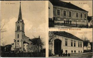 Berkesd, Római katolikus templom és iskola, Kösségi iroda (községháza). Schemnitz fényképész kiadása (fl)