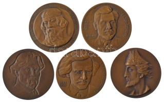 Szovjetúnió ~1980. "Híres emberek" 5 darabos kétoldalas bronz emlékérem tétel (60mm) T:1- Soviet Union ~1980. "Famous People" 5 pieces two-sided bronze medallion lot (60mm) C:AU